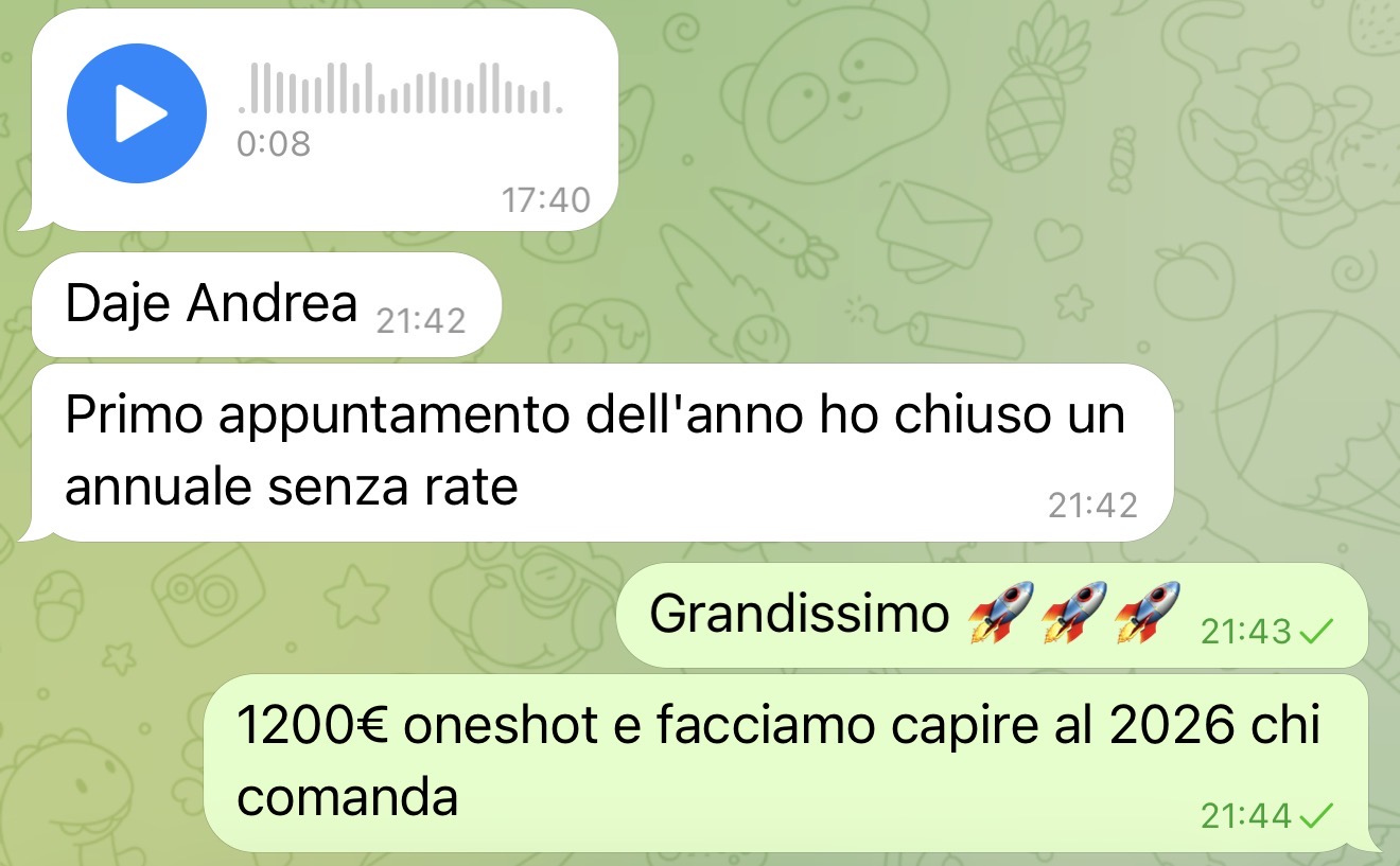 Chiusura cliente — messaggio reale
